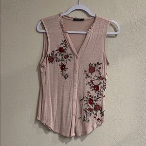 Max Jeans Blush Floral Embroidered Tank Top